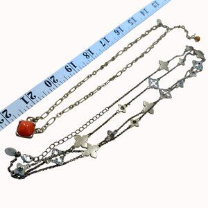 Lia Sophia Two Necklaces With Orange Pendant & Floral Charms Long